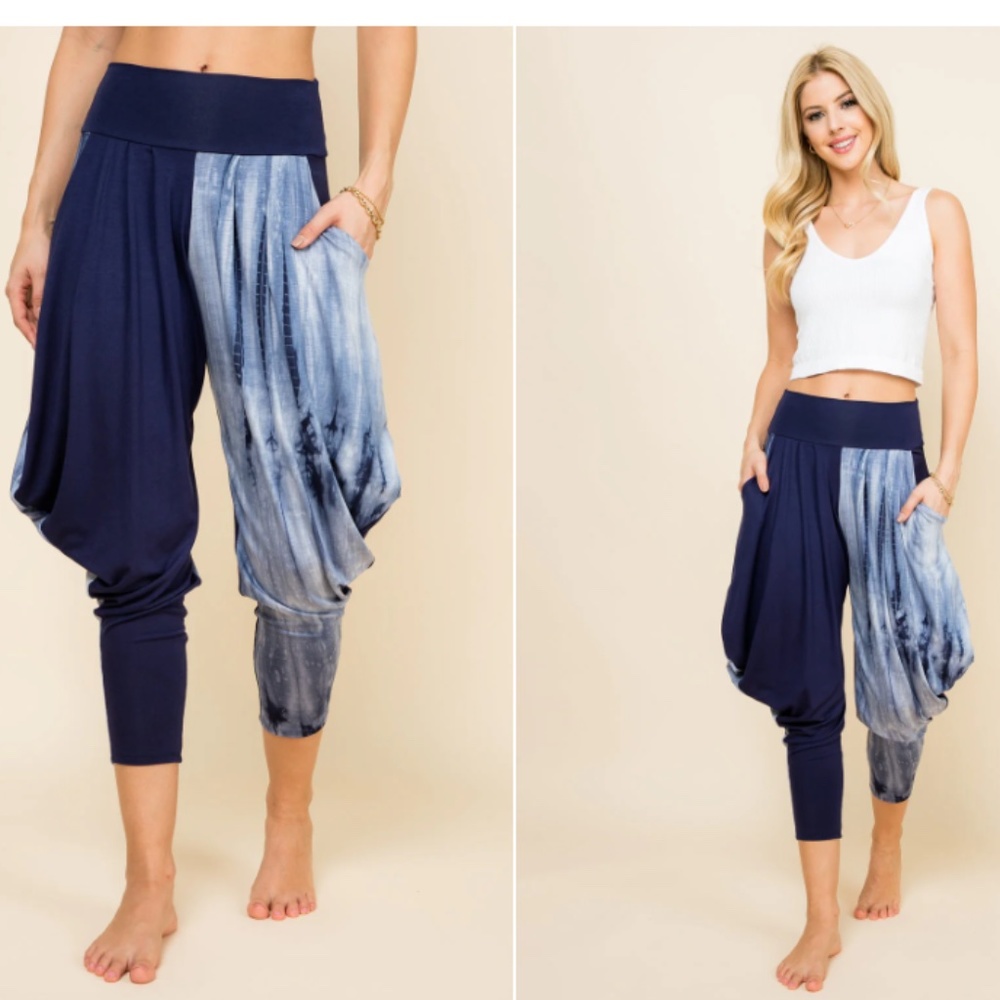 Kooniez Harem Pants - Navy Marble Tie-Dye Patchwork